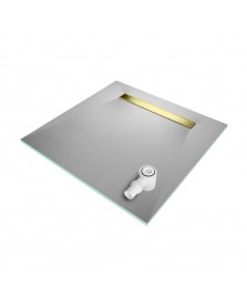 Wet Room Shower Trays - Tiled Floor - Linear Drain - End - Flexi Dual Gold - 900 X 900 X 30 Mm