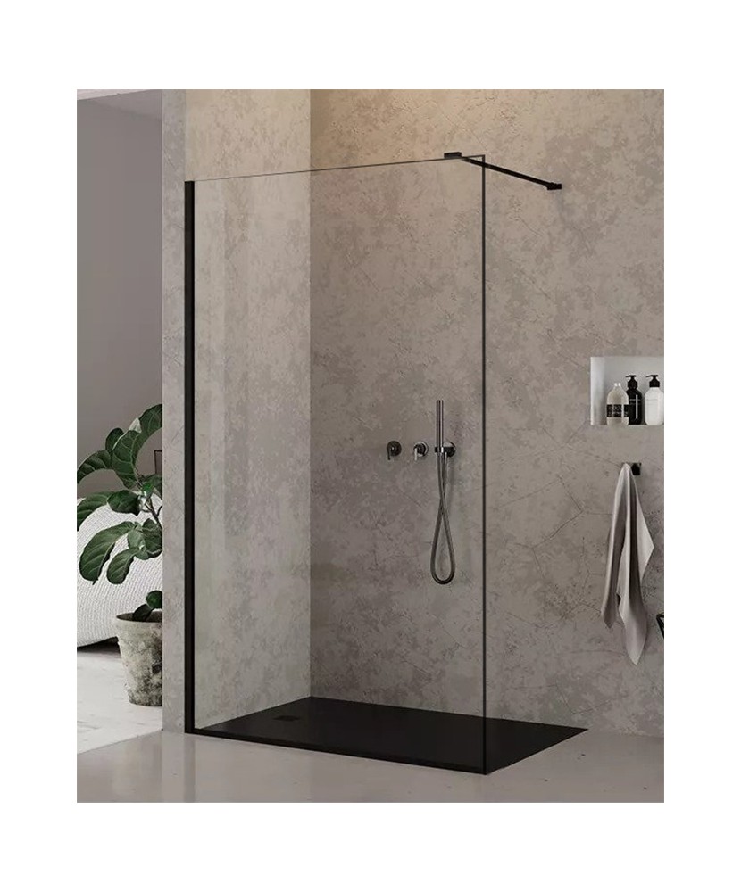 The Rectangular Matt Black Wet Room Screen Creates Enviably Trendy Bathroom Space. The 2000 Mm High Contemporary And Pract...