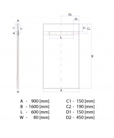 Wet Room Shower Trays - Tiled Floor - Linear Drain - End - 2 Way Flexi Dual Black - 900 X 1600 X 30 Mm